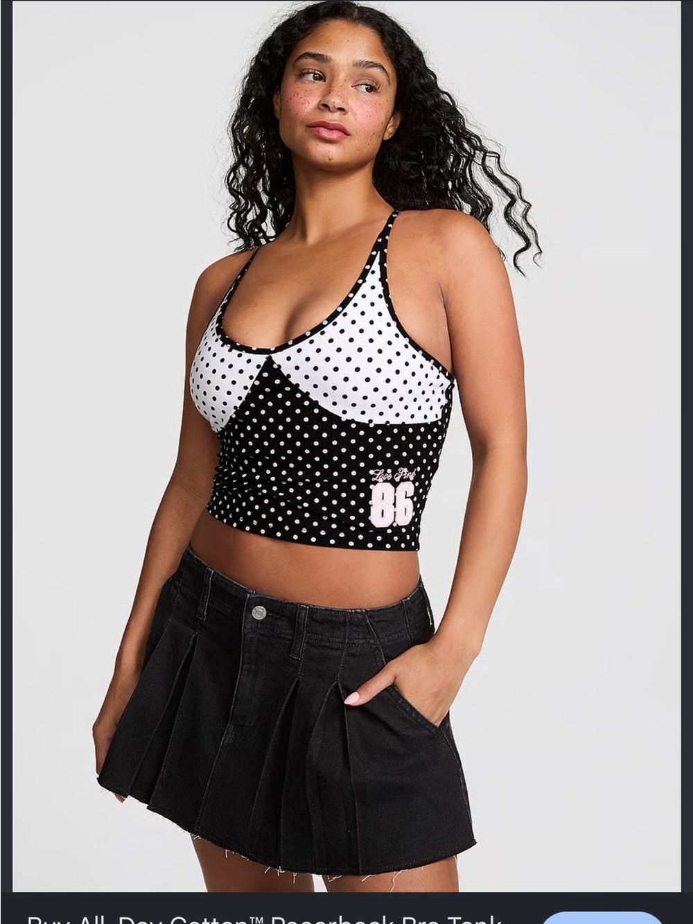 PINK Victoria's Secret Black & White Polka Dot Cropped Racerback Tank